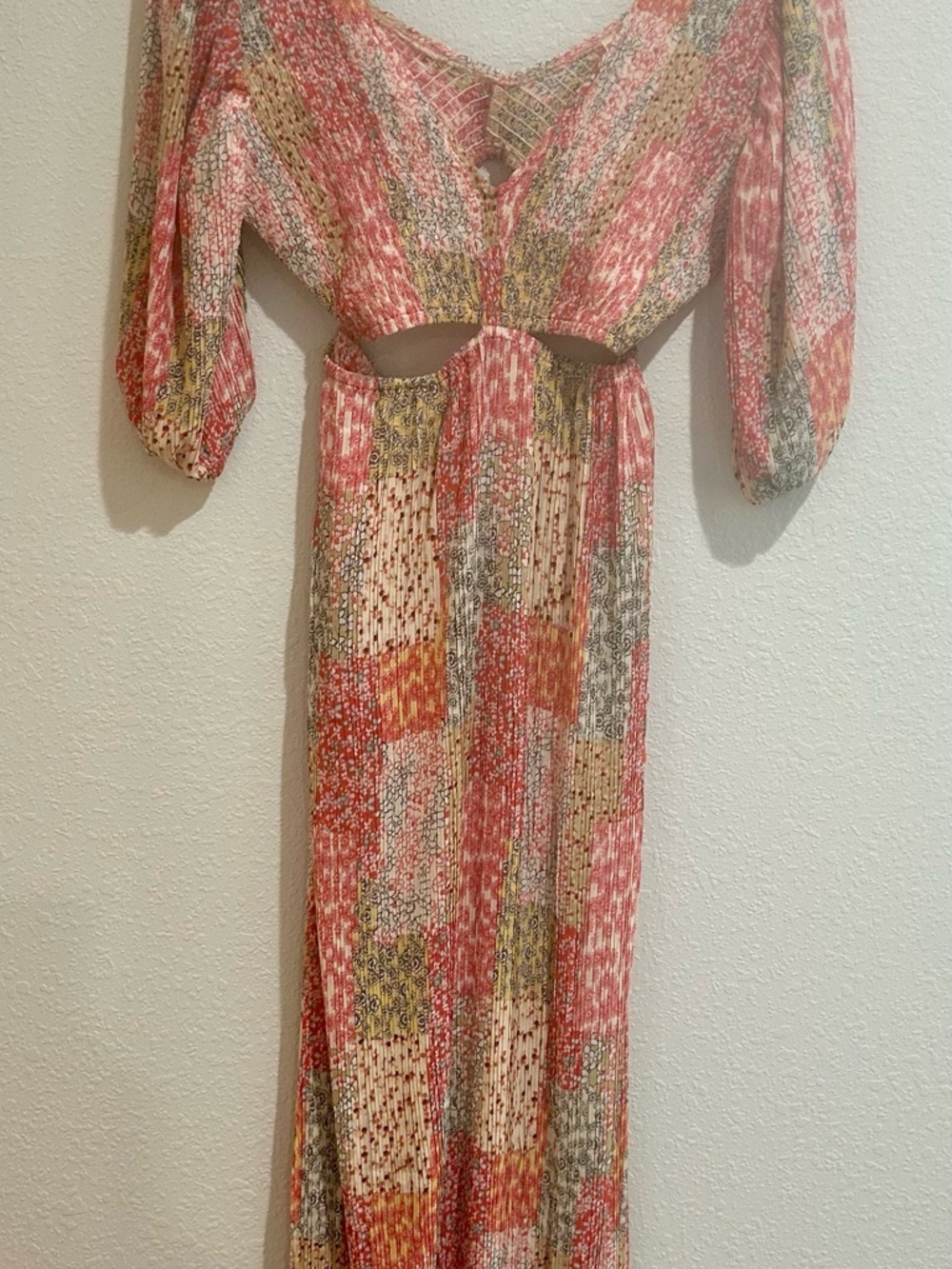 Patchwork Cutout Maxi Dress in Coral Pink